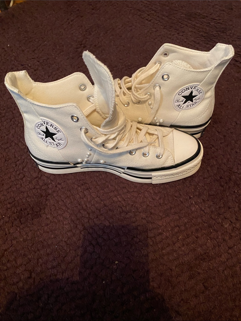 Converse Women’s High Top Platform Sneakers in Cream with Black Star Patch
